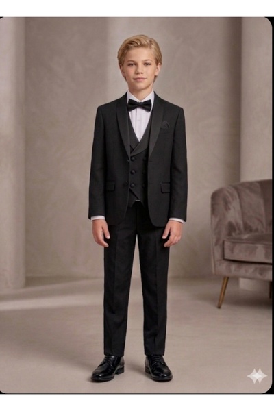 RİNDO KİDS Boy's Slim Fit Shawl Collar Vest Tuxedo Suit