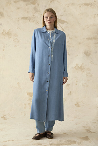 Zühre Buttoned Long Cut Minimal Blue Giy Çık 0251