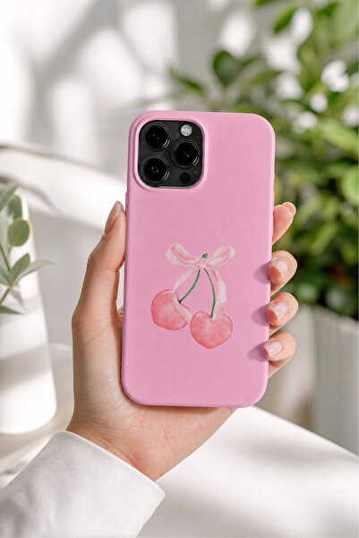 KILIFOLOG iPhone 15 Pro Max Uyumlu Lansman Silikon Pembe Kiraz Desenli Darbe ...
