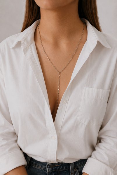 Tixy Pixy 316L Stainless Steel Lip Y Necklace Mirrored Chain Women's Necklace