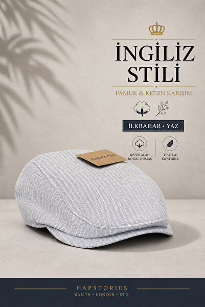 Capstories White Striped Men's Beanie Hat – Cotton & Linen Blend |   British ...