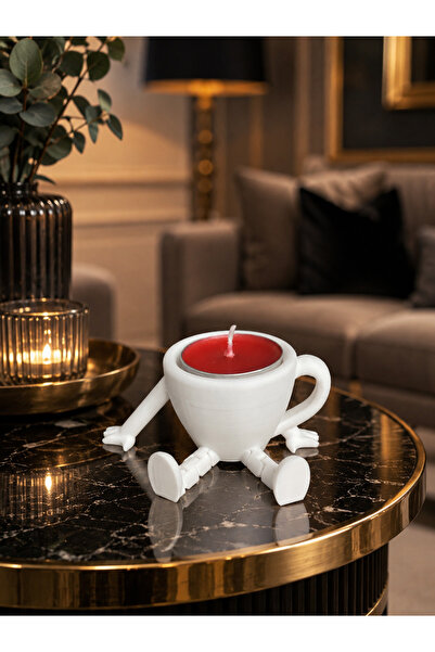 MİMOZA PARK 2 Adet Kahve Fincanı Figürlü Dekoratif Mumluk - Tea Light Dekor M...