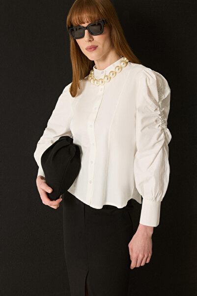 Touché Privé Cuffed Sleeves High Collar Poplin Shirt