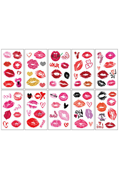 Choice 10 sheets 10 Sheets (80 Designs) of Red Lip Print Heart Pattern Tempor...