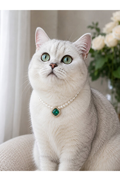 HALHALMILL Green crystal pearl cat necklace