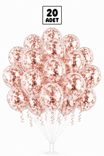 Balonsan Rose Gold Pullu Şeffaf Balon Demeti 20 Adet