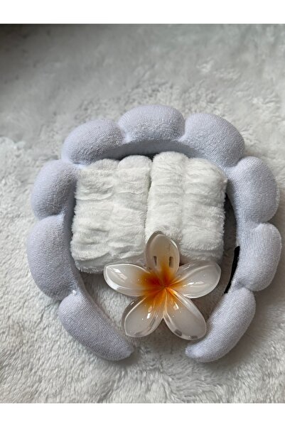 ADAA GIFT Kadın Pofuduk Taçlı Peluş Bileklikli Lotus Tokalı Yüz Yıkama Seti -...