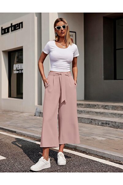 MADE IN CHINA Pantaloni largi Beyove de damă, 7/8, de vară, cu talie înaltă, eleganți, stil business, evazați, cu dungi, tip palazzo.