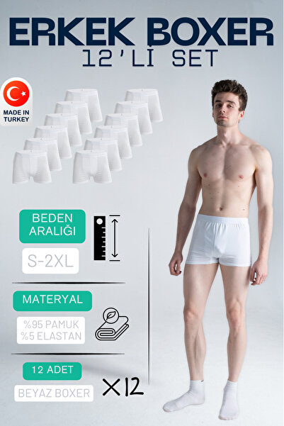 Mercan 12-Pack Men's White Boxers - Breathable Fabric for All Day Comfort, St...