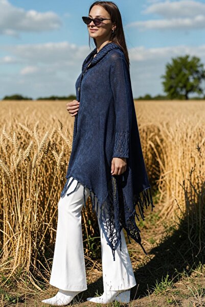 SHOPPEBUTİK Hooded Skirt with Tassels, Openwork Buttons, Cotton Cardigan