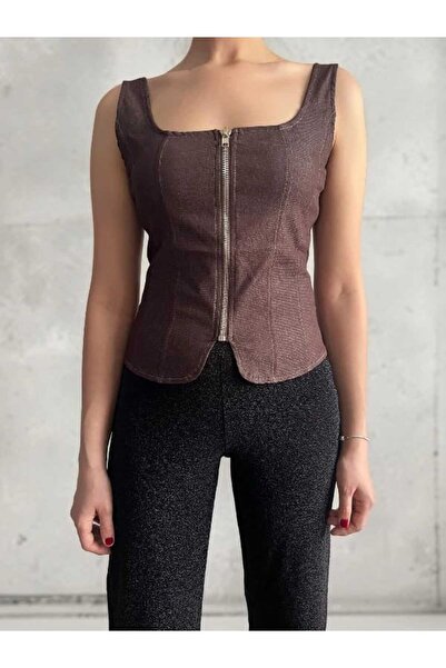 BEBE PLUS Fermuarlı Denim Bluz