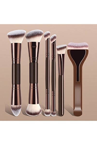 Choice Chocolate Dual-Ended Makeup Brush Set, 6pcs, Foundation Brush, Conceal...