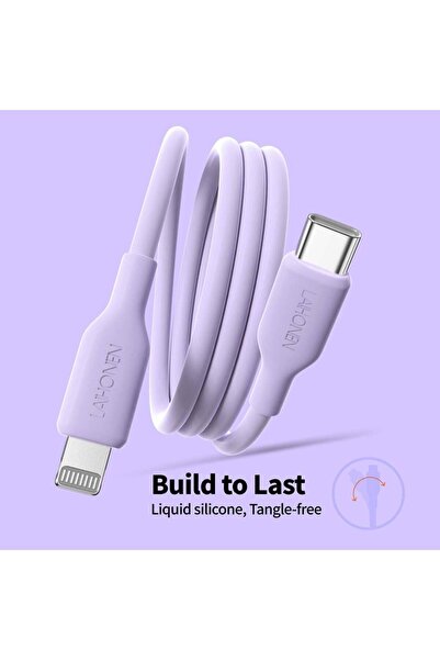 Choice6 كابل USB-C إلى Lightning من السيليكون باللون الوردي اللافندر بطول 3 م...