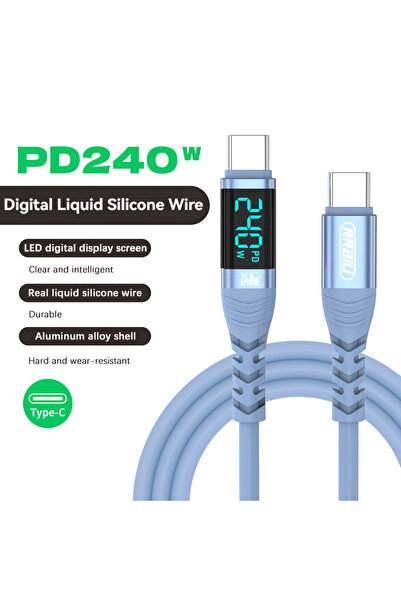 Choice9 كابل USB-C إلى USB-C بطول 2 متر باللون الأزرق من NNBILI بقوة 240 واط ...
