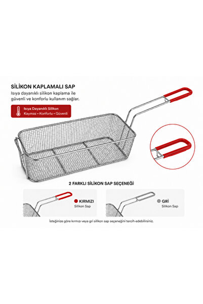 ORSAMTIP 39x14x14 cm 7.5 L Paslanmaz Çelik İnce Telli Fritöz Sepeti – Önden A...