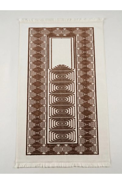 Keremzade Kufi - Sütlü Kahve & Ekru Makine Dokuma Kadife Seccade Namazlık 1.2...