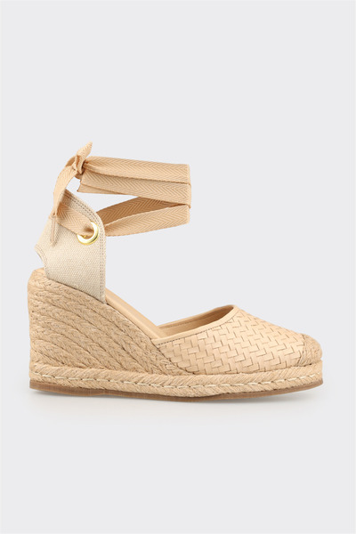 Elle Shoes Bej Deri Kadın Dolgu Topuk Espadril
