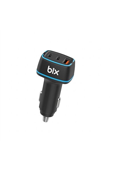 Bix BXACP82W 82.5W Üç Port 2x Type-C ve USB-A Araç İçi Hızlı Şarj Cihazı Siyah