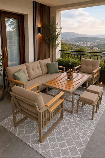 Rovena ESİNTİ Balkon Takımı,cappuccino BAHÇE Takımı 5+1 (Masa 70x110 3lü Kolt...