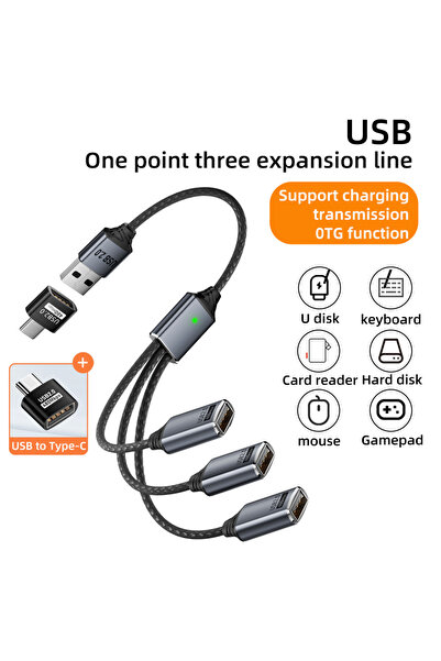 Choice1 محول USB متعدد المنافذ 3 في 1 - كابل توسعة USB A و Type C مع منفذ OTG