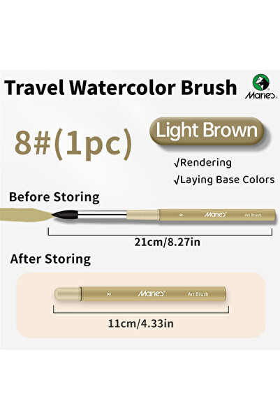 Choice5 Light Brown-8 1pc Marie's Travel Watercolor Brush for Artists,Light B...