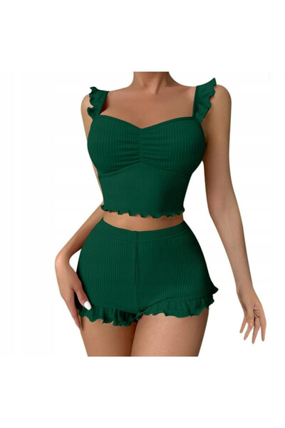 SNM Women's pajamas, SNM, 2-piece set, Soft, ribbed material, Elegant ruffles...