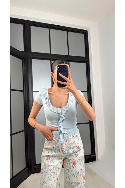 GAUS CO Mavi Fırfırlı Bluz GAUS-01462