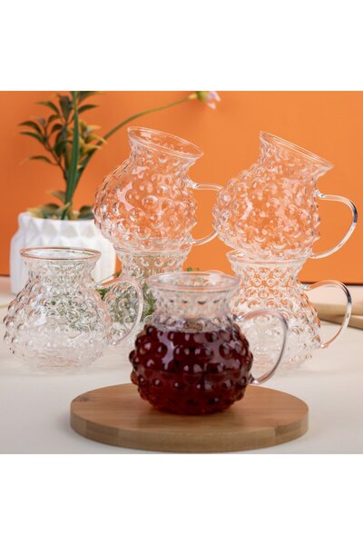 Queen’s Kitchen Set of 6 Keyf-I Ala Borasilicate Glass Tea Cups with Handles,...