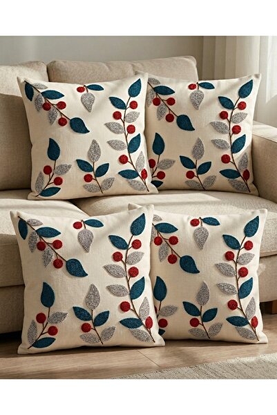menesahome Set de 4 huse de pernă cu imprimeu digital, cu aspect de broderie ...