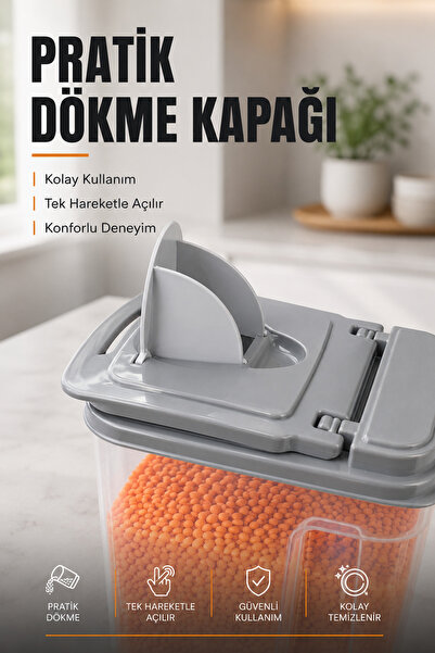 Vienev 6'lı Erzak Saklama Kabı Seti 4x1.8L + 2x3.6L Şeffaf Gri Kapaklı Bakliyat Düzenleyici Organizer