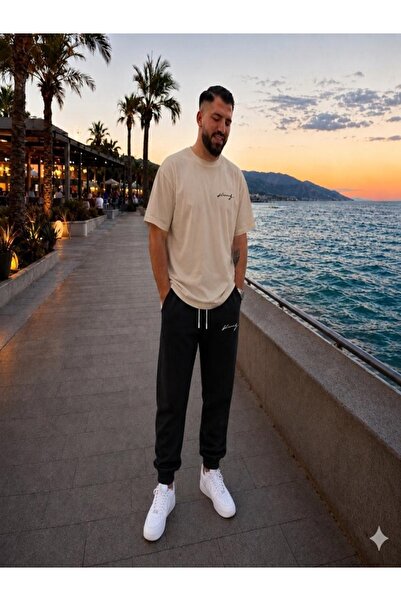 FAEL LİFE Unisex Wide Cut T-Shirt and Sweatpants King Hand Printed Set