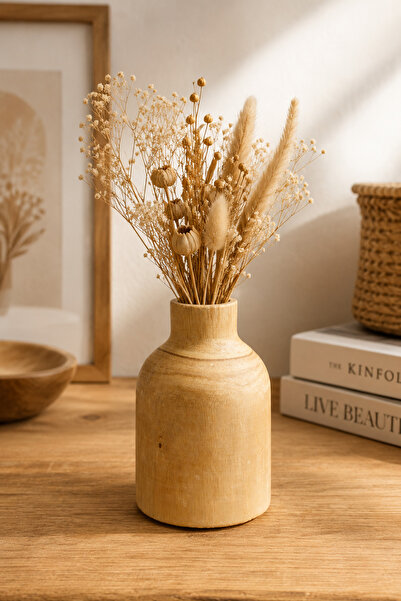 Karçiçeği Home Mini Wooden Decorative Vase – Natural Wood Dried Flower Vase –...