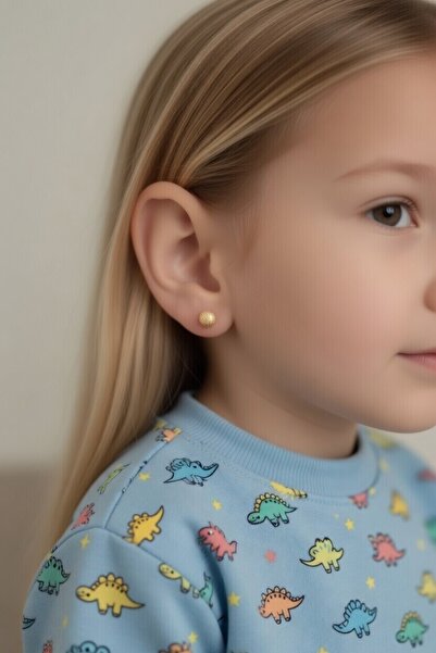 UKBA GOLD 14 Ayar Altın Kumlu Çocuk & Bebek Küpe (6 mm)