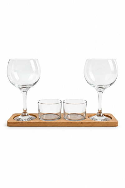 2-Piece Glass and Snack Bowl Serving Set 630 cc Glass and Glass Bowl Set with Wooden Tray