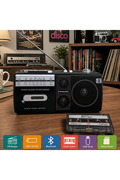Yenimiyeni Retro Kaset Çalar Bluetooth Hoparlör 4 Band Radyo Mp3 Çalar FM USB...