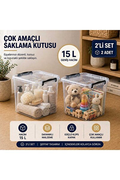 zemihra 15 litre Plastik Kilitli Kapaklı Dikey Derin Saklama Düzenleme ve Dep...