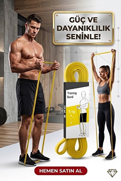 TeknoEser 5 KG Pilates Direnç Bandı Sarı - Egzersiz Ve Spor Lastiği Fitnes Bandı