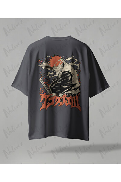 Nulivez تي شيرت Ichigo Kurosaki كبير الحجم للجنسين - تي شيرت مطبوع عليه رسوما...