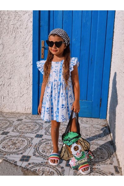 Bebibo Fırfır Kol Çiçekli Basic Cotton Mini Elbise Kız Çocuk