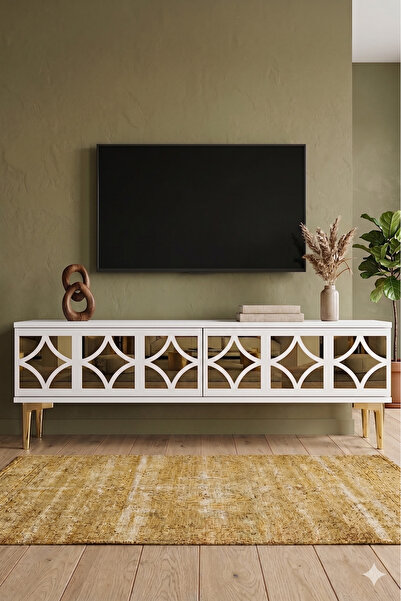 YUMEDİ DESİGN TSA1236BG - FİLİBE TV STAND , TV SEHPASI 120CM BEYAZ-GOLD