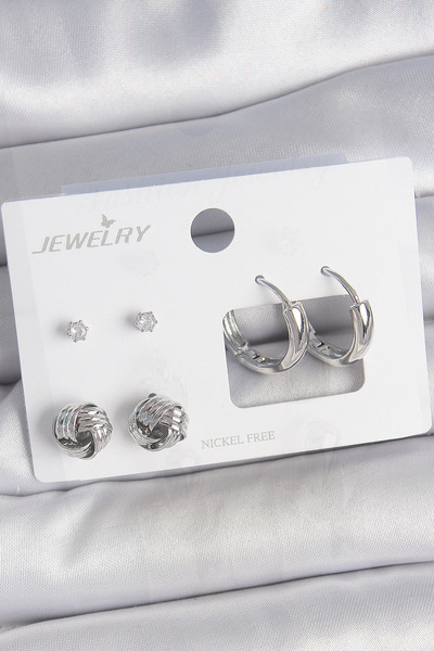 Generic Brand Silver color zircon stone hoop model 3 pairs women's earring se...