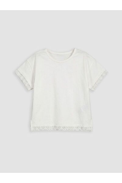 LC Waikiki Lcw Kids Crew Neck Lace Detailed Girls T-Shirt