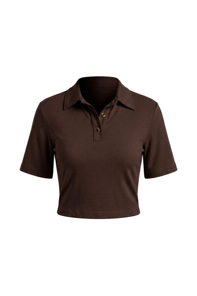 MAGARDE Padded Premium Polo Collar Blouse - Brown