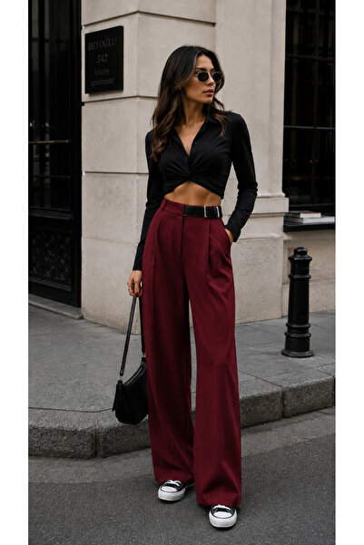 Get Crazy Pantaloni de damă din țesătură palazzo cu jumătate de curea