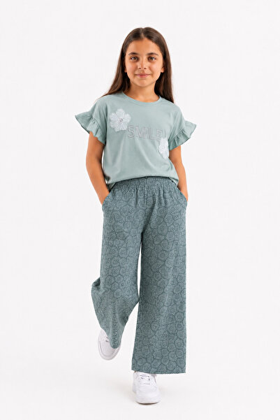 BABY SPORT Girl's Floral Patterned Wide-Leg Pants Set, Casual and Comfortable...