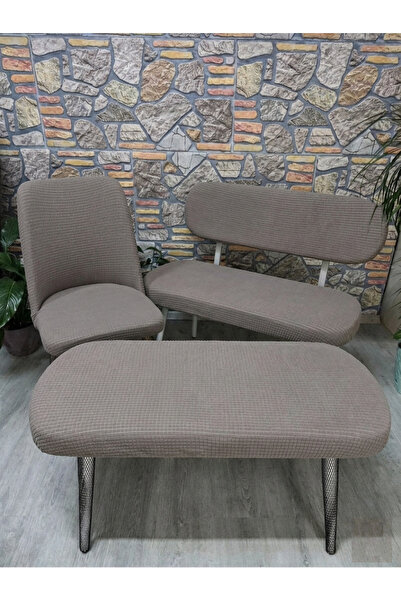 kılıfteks Yeni ModelBench ve Puf Takımı Kılıf Seti - 2 Sandalye, 1 Bench, 1 P...