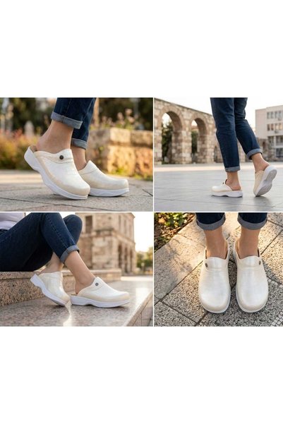 BLUMSABOTERLİK Self-Patterned Genuine Leather Women's Full Orthopedic and Anatomical Comfortable Slippers