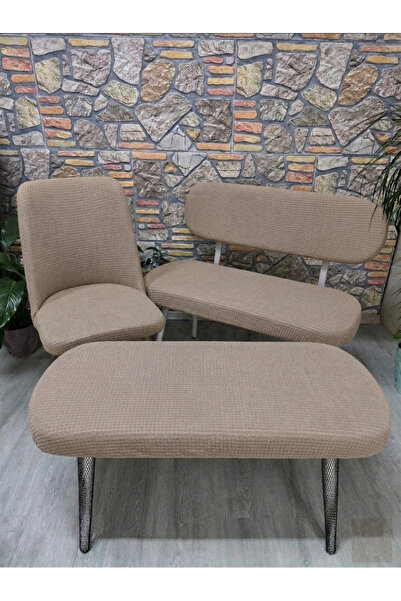 kılıfteks Yeni ModelBench ve Puf Takımı Kılıf Seti - 2 Sandalye, 1 Bench, 1 P...