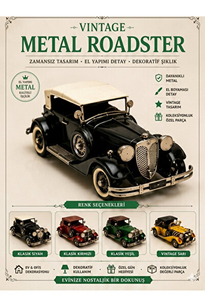 KOLAYEV Vintage Metal Roadster Dekoratif Araba Biblosu – El Yapımı Nostaljik ...