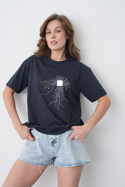 TREND EMMODA Tricou casual pentru femei, cu tematică tehnologică, cu imprimeu...